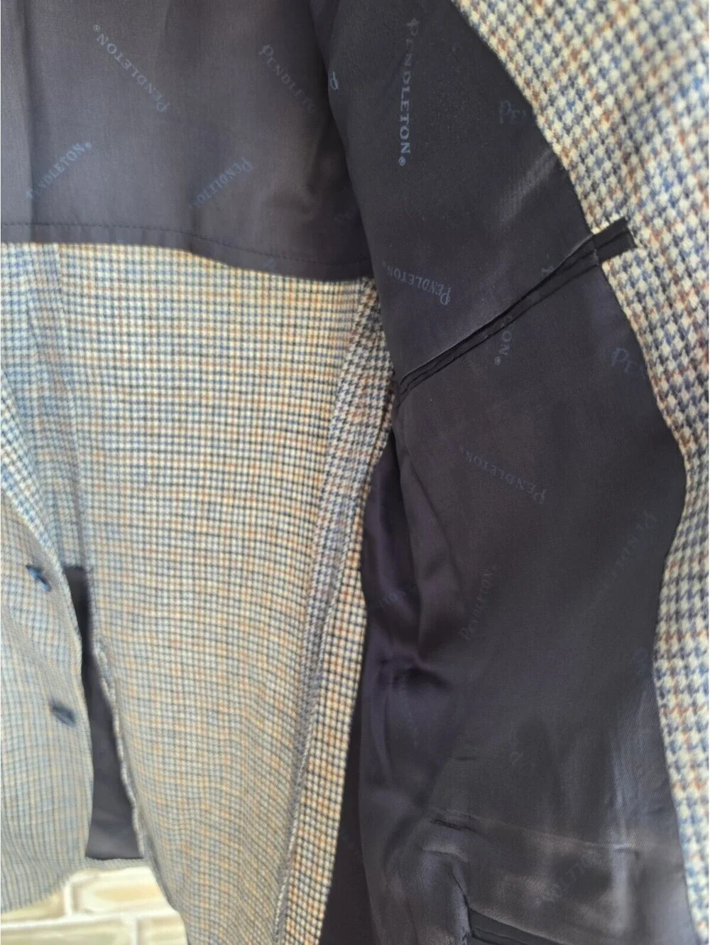 Vintage Pendleton Blazer 42R USA Virgin Wool Houndstooth Check Sport Coat